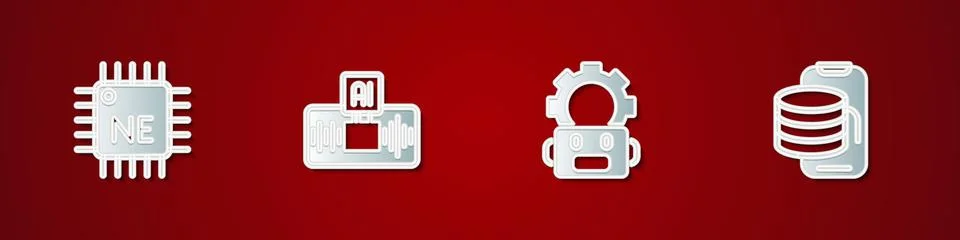 Set Processor CPU, Artificial intelligence AI, Robot setting and Cloud イラスト素材