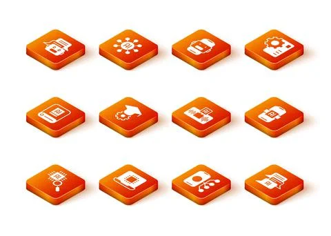 Set Processor CPU, Artificial intelligence AI, Graduation cap, Neural network Illustrazione stock