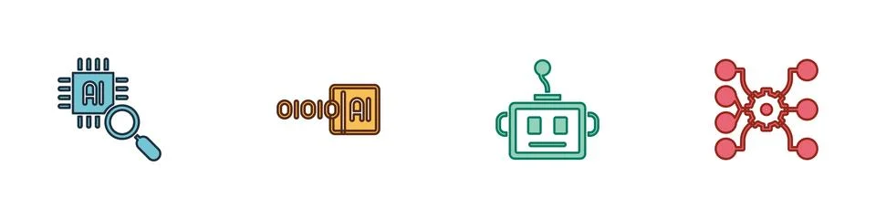 Set Processor CPU, Binary code, Artificial intelligence robot and Neural ne.. 스톡 일러스트