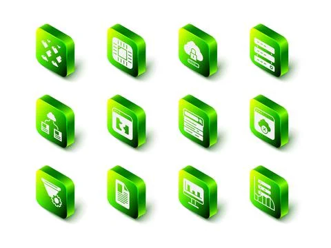 Set Processor with CPU, Cloud computing lock, Server, Data, Web Hosting, Failed Stock Illustration