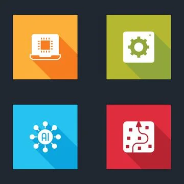 Set Processor CPU, Computer api interface, Neural network and icon. Vector Stock Illustration