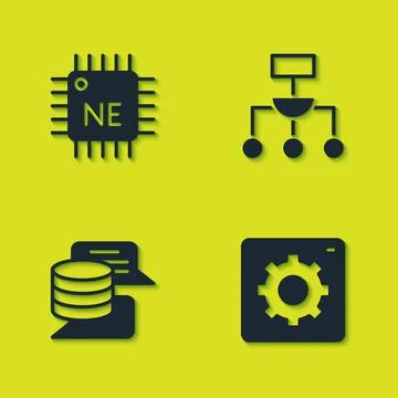 Set Processor CPU, Computer api interface, Server, Data and Algorithm icon 스톡 일러스트