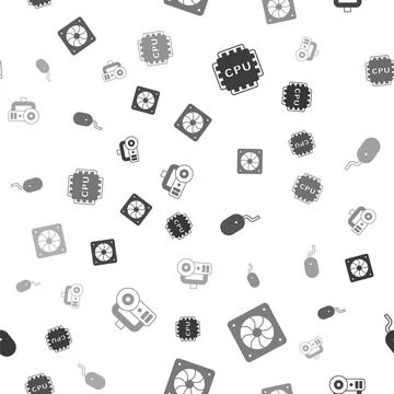 Set Processor with CPU, Computer cooler, mouse and Web camera on seamless イラスト素材