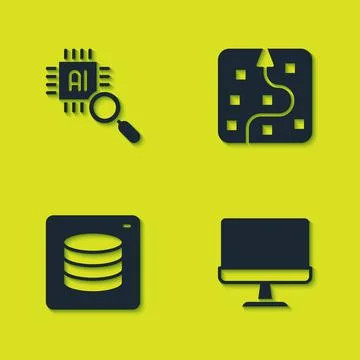 Set Processor CPU, Computer monitor, Server, Data and Neural network icon イラスト素材