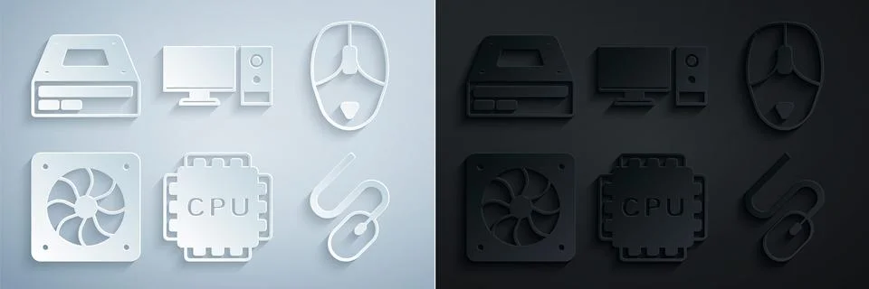 Set Processor with CPU, Computer mouse, cooler, monitor and Optical disc drive イラスト素材