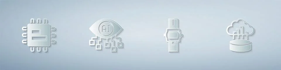 Set Processor CPU, Computer vision, Wrist watch and Network cloud connection イラスト素材