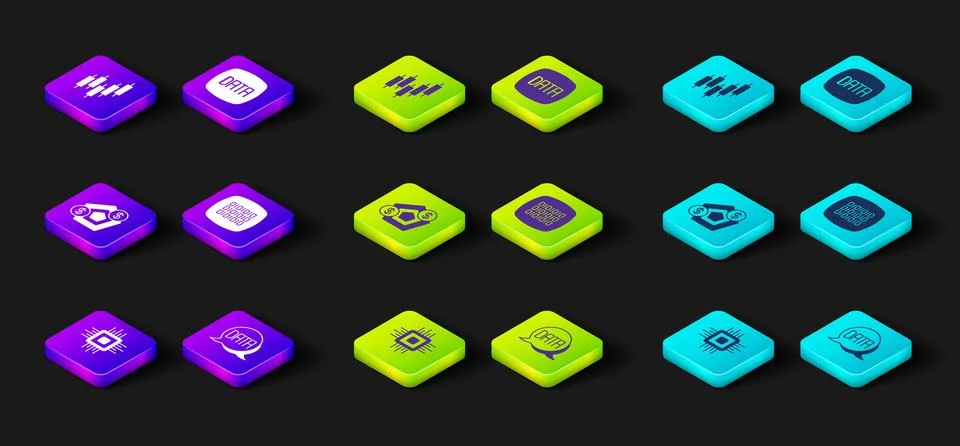 Set Processor CPU, Data analysis, Financial growth, Binary code,  and Brows.. Illustrazione stock