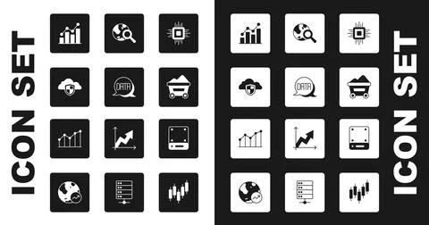Set Processor CPU, Data analysis, Cloud and shield, Pie chart infographic, .. Stock Illustration