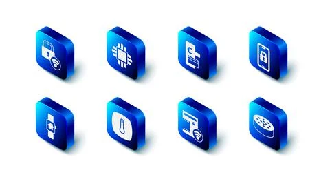 Set Processor with CPU, Digital door lock, Water sensor, Smart coffee machine 스톡 일러스트