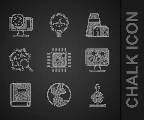 Set Processor CPU, Earth globe, Force of physic formula, Genetic engineering Stock Illustration
