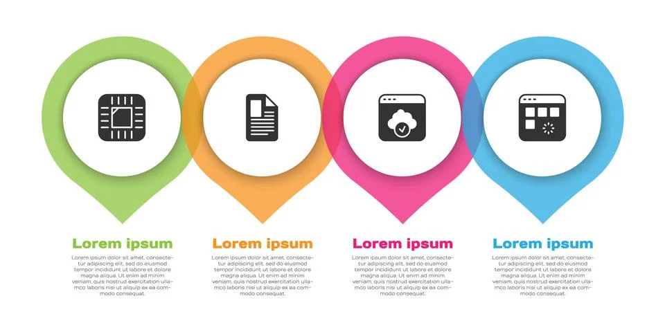 Set Processor with CPU, File document, Cloud technology data transfer and Stock Illustration
