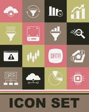 Set Processor CPU, Financial growth, Search data analysis, decrease, Server,  Stock Illustration