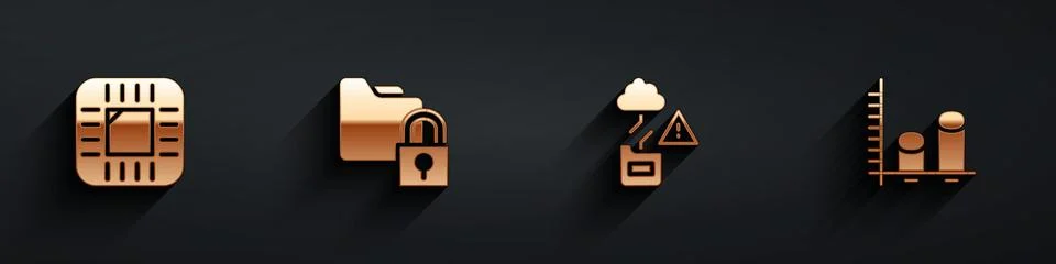 Set Processor with CPU, Folder and lock, Cloud technology data transfer and.. Stock Illustration