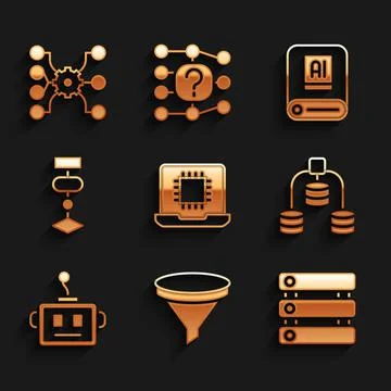 Set Processor CPU, Funnel filter, Server, Data, Artificial intelligence robot Illustration