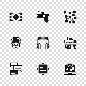 Set Processor CPU, Futuristic weapon, Internet piracy, Headphones, Neural n.. 스톡 일러스트