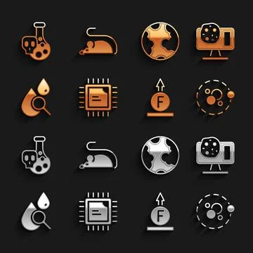 Set Processor CPU, Genetic engineering, Atom, Force of physic formula, Drop and Illustrazione stock