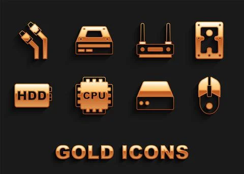 Set Processor with CPU, Hard disk drive HDD, Computer mouse, Server, Data, Web イラスト素材