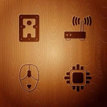 Set Processor with CPU, Hard disk drive HDD, Computer mouse and Router and wi-fi イラスト素材