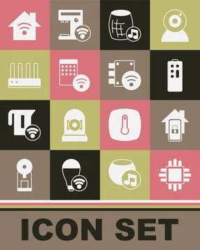 Set Processor with CPU, Mobile smart home, Remote control, Voice assistant, Air 스톡 일러스트