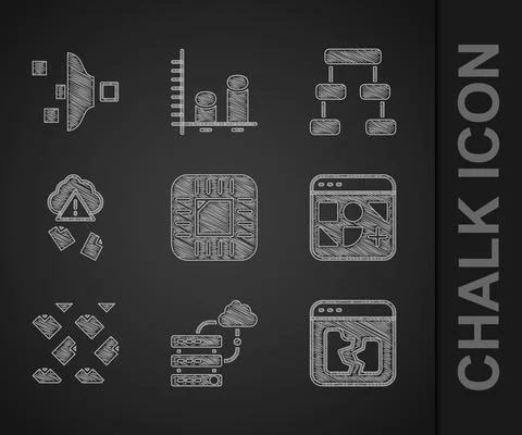 Set Processor with CPU, Network cloud connection, Broken file, Different files Illustrazione stock