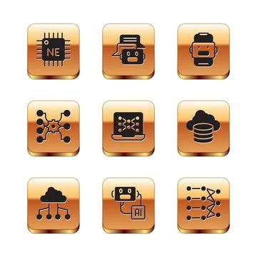 Set Processor CPU, Network cloud connection, Artificial intelligence robot 스톡 일러스트