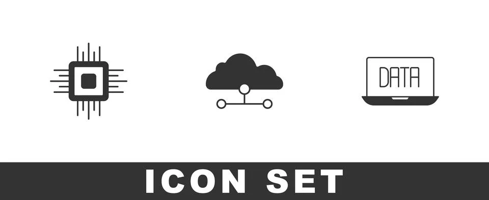 Set Processor CPU, Network cloud connection and Data analysis icon. Vector 스톡 일러스트