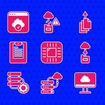 Set Processor with CPU, Network cloud connection, Cloud technology data transfer Stock Illustration