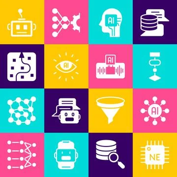 Set Processor CPU, Neural network, Algorithm, Humanoid robot, Artificial Stock Illustration