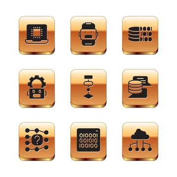 Set Processor CPU, Neural network, Binary code, Algorithm, Robot setting Stockillustratie