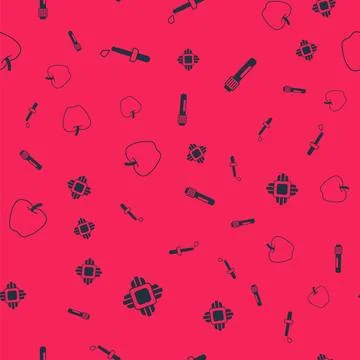 Set Processor CPU, Pipette, Apple and Test tube on seamless pattern. Vector Stock Illustration