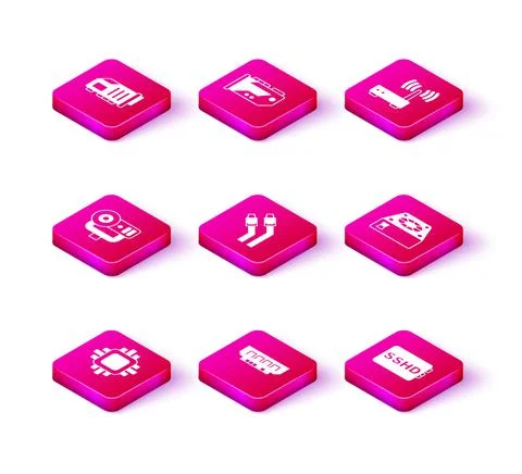 Set Processor with CPU, RAM, random access memory, Web camera, LAN cable network Stock Illustration