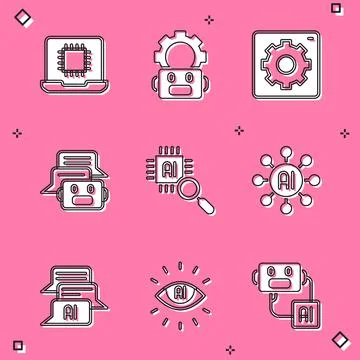 Set Processor CPU, Robot setting, Computer api interface, Chat, Neural network Stock Illustration
