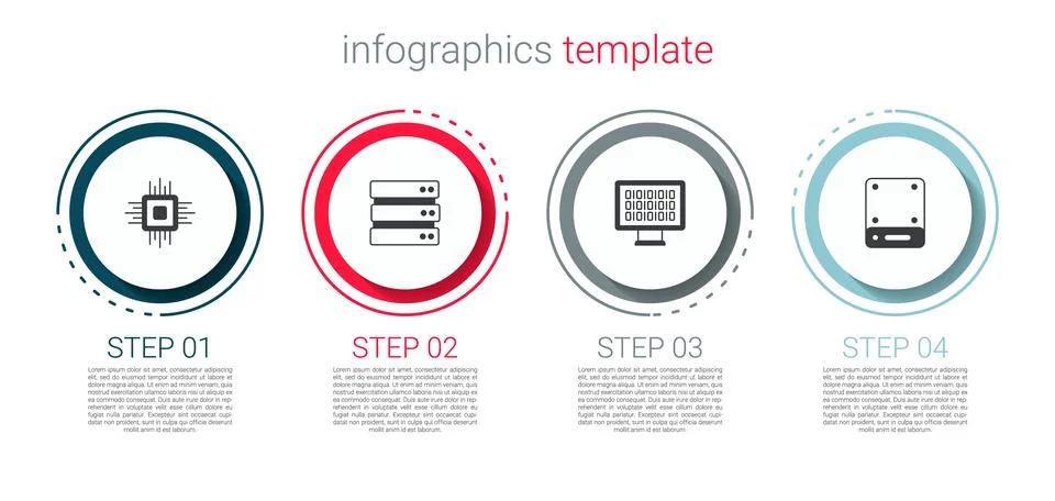 Set Processor CPU, Server, Binary code and . Business infographic template Stock Illustration
