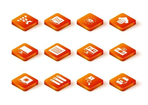 Set Processor CPU, Server, Data, Computer monitor, Binary code, Photo retouching Stockillustratie