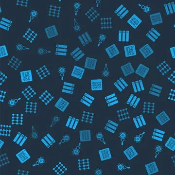 Set Processor CPU, Server, Data, Binary code and Neural network on seamless Stock Illustration