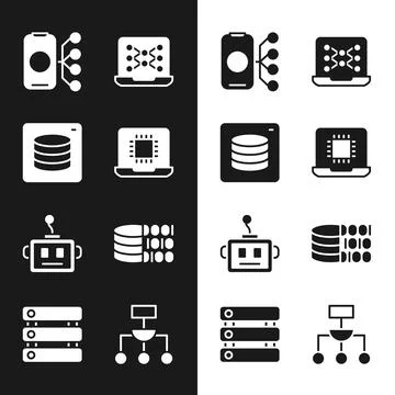 Set Processor CPU, Server, Data, Neural network, Artificial intelligence robot Stockillustratie
