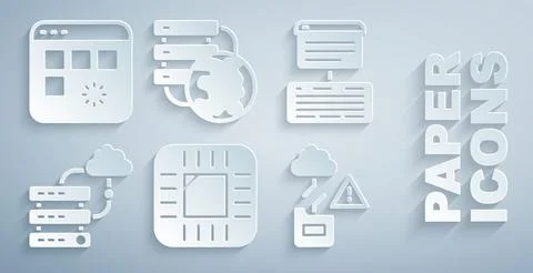 Set Processor with CPU, Server, Data, Web Hosting, Network cloud connection.. Stock Illustration