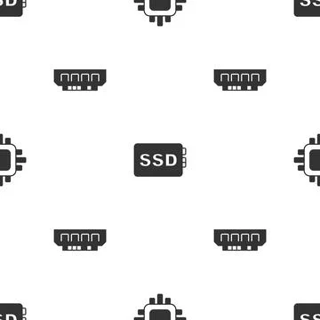 Set Processor with CPU, SSD card and RAM, random access memory on seamless Stock Illustration