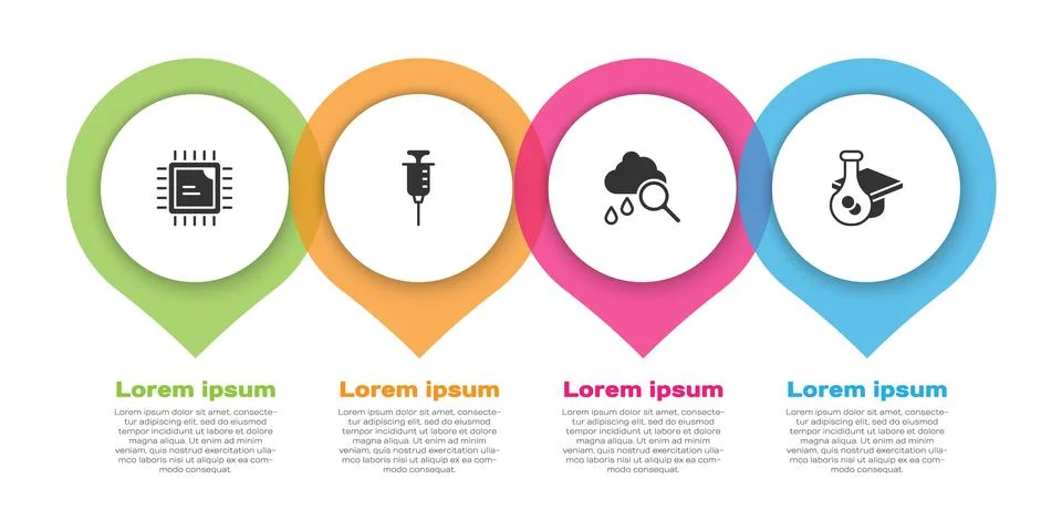 Set Processor CPU, Syringe, Cloud with rain and Graduation cap. Business 库存插图