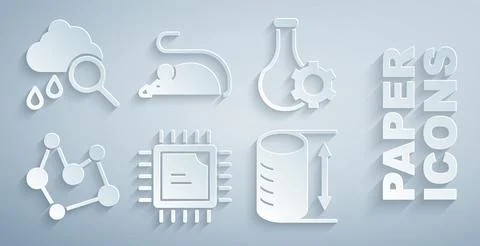Set Processor CPU, Test tube, Chemical formula, Height geometrical figure Stock Illustration