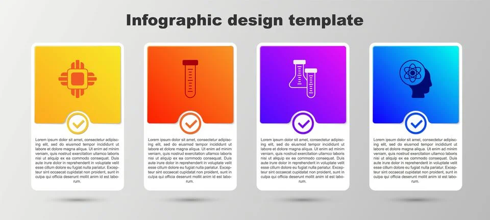Set Processor CPU, Test tube,  and Atom. Business infographic template. Vecto Stock Illustration