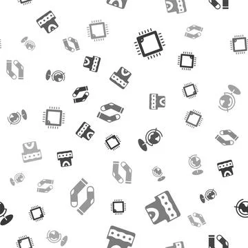 Set Processor with CPU, Waistcoat, Earth globe and Socks on seamless pattern Stock Illustration