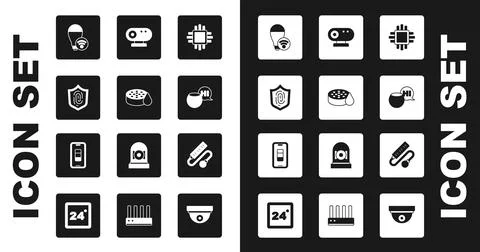 Set Processor with CPU, Water sensor, Fingerprint, Smart light bulb, Voice Stock-Illustration