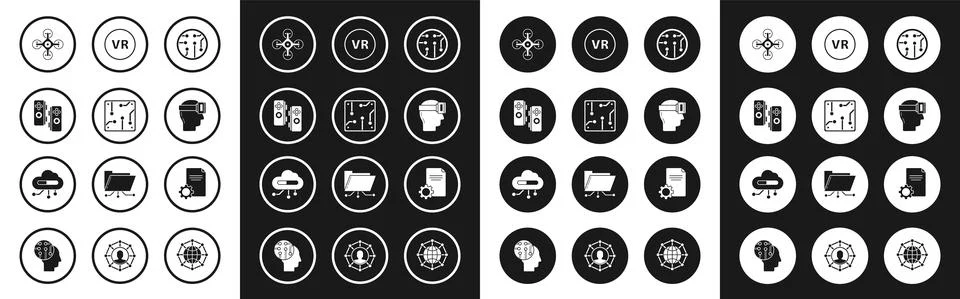 Set Processor, Gamepad, Drone, Virtual reality glasses, File document and Illustrazione stock