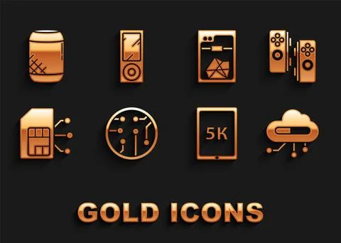 Set Processor, Gamepad, Internet of things, Tablet with text 5k, Sim card, .. Stock Illustration
