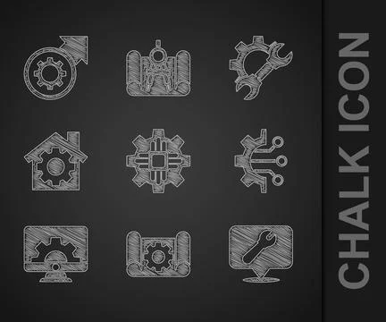 Set Processor, Graphing paper and gear, Location with wrench spanner, Algor.. 스톡 일러스트