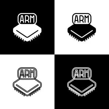 Set Processor icon isolated on black and white background. CPU, central Stock Illustration