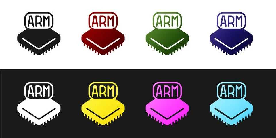 Set Processor icon isolated on black and white background. CPU, central pro.. イラスト素材