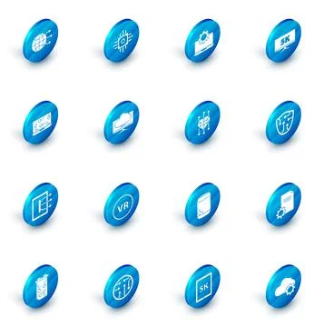 Set Processor, Laptop and gear, Monitor display with 5k video, Tablet, Computer 스톡 일러스트