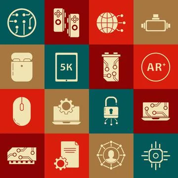 Set Processor, Laptop, Ar, augmented reality, Global technology social network Stock Illustration